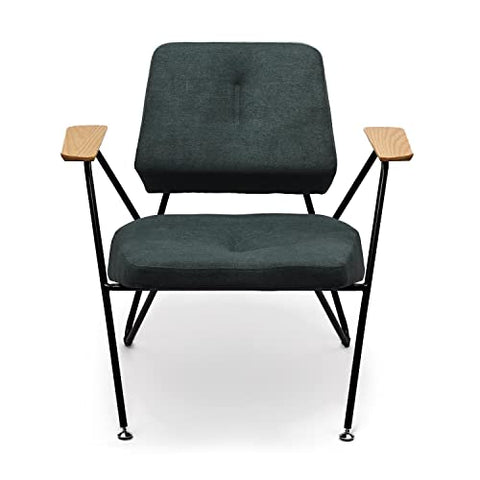 Zleby Modern Margot Accent Chair Upholstered Seat with Metal Legs and Solid Wood Armrests for Living Room &amp; Bedroom - Blue