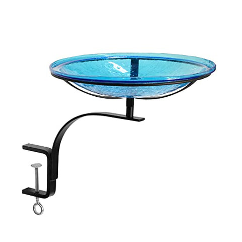 14 Teal Crackle Birdbath- Rail Mount Bracket