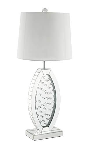 Acme Nysa Drum Shape Table Lamp in White Fabric and Mirrored