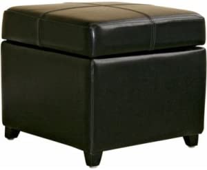 Baxton Studio Black Full Leather Storage Cube Ottoman