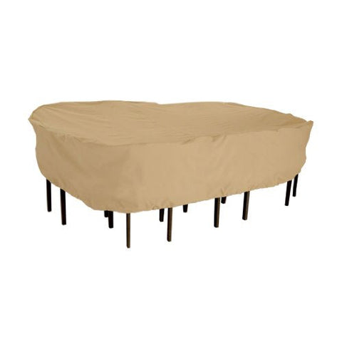 Classic Accessories Terrazzo Water-Resistant 128 Inch Rectangular/Oval Patio Table &amp; Chair Set Cover, Outdoor Table and Chair Cover
