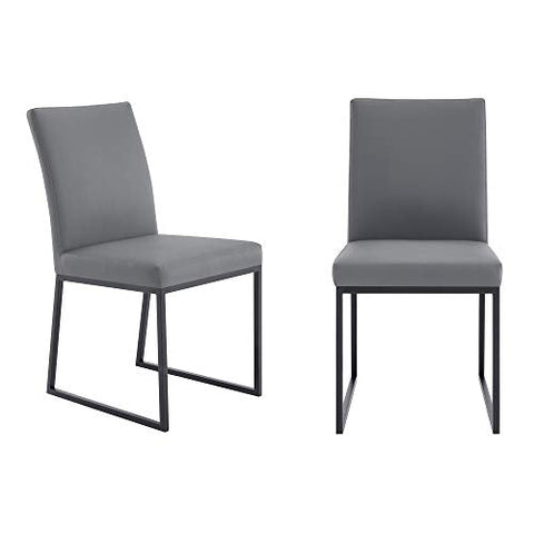 Trevor Contemporary Dining Chair in Matte Black Finish and Grey Faux Leather - Set of 2