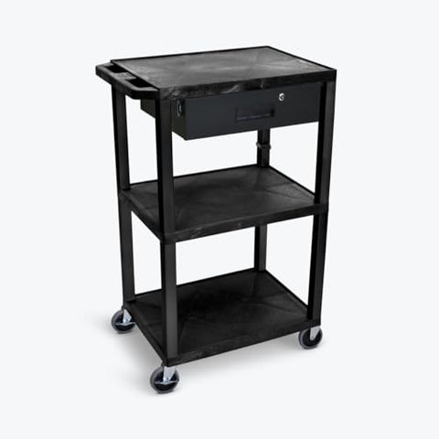 42 in.H 3-Shelf Utility Cart - Drawer Black - Black