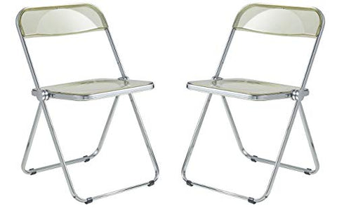 LeisureMod Lawrence Modern Transparent Acrylic Folding Chair with Metal Frame Set of 2 (Transparent Black)