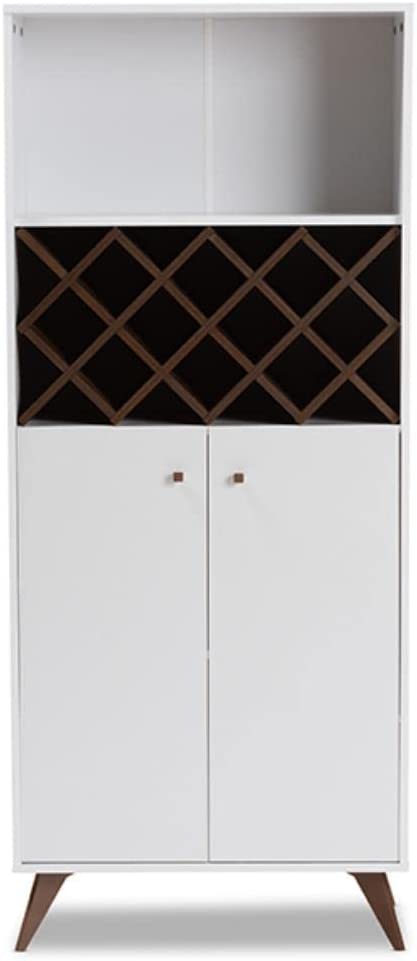 Baxton Studio Serafino Mid-Century Modern White and Walnut Finished Wood Wine Cabinet