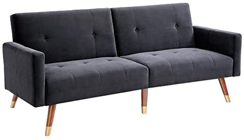 Turin 79 in. Black 2-Seater Recliner Sofa with Wood Legs