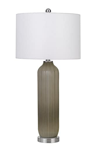 150W Catalina Glass Table Lamp With Drum Hardback Fabric Shade