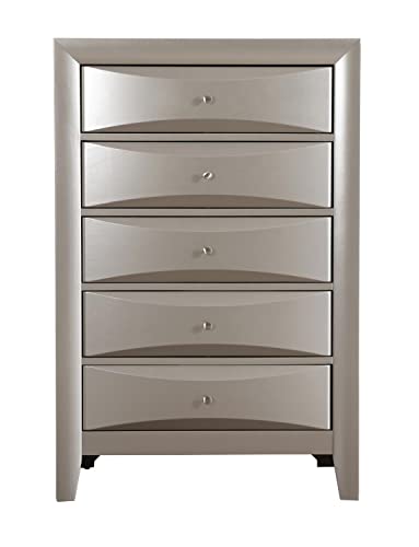 Marilla Silver Champagne 5-Drawer Chest of Drawers (32 in. L X 17 in. W X 48 in. H)