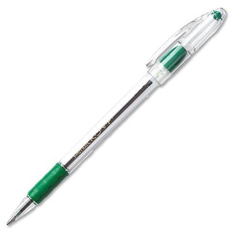 Pentel R.S.V.P. Ballpoint Stick Pens-BallPoint Pen, Fine Point, Green Ink/Clear Barrel