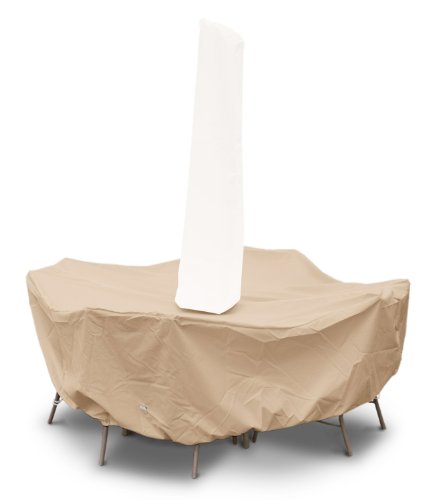 KoverRoos Weathermax 41161 54-Inch Round Table High Back Dining Set Cover with Umbrella Hole, 88-Inch Diameter by 36-Inch Height, Toast