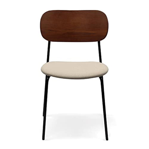 Zleby Modern Aspen Dining Chair Upholstered Seat with Matte Black Metal Legs for Kitchen, Living Room &amp; Dining Room - Set of 2, Beige