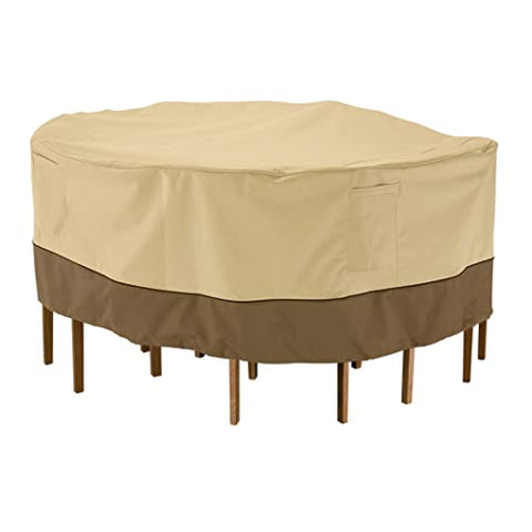 Classic Accessories Veranda Water-Resistant 108 Inch Round Patio Table &amp; Chair Set Cover, Outdoor Table Cover