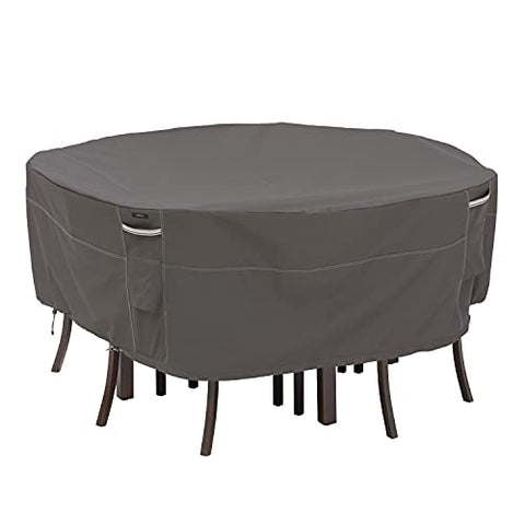 Classic Accessories Ravenna Water-Resistant 82 Inch Round Patio Table &amp; Chair Set Cover, Outdoor Table Cover