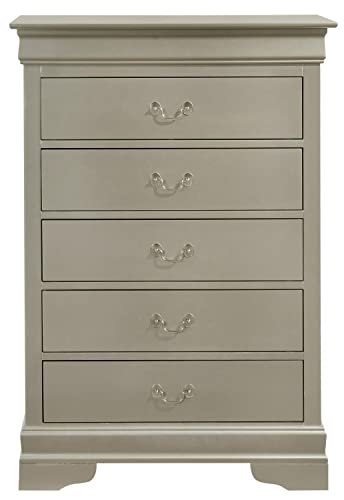 Louis Phillipe Silver Champagne 5 Drawer Chest of Drawers (33 in L. X 18 in W. X 48 in H.)