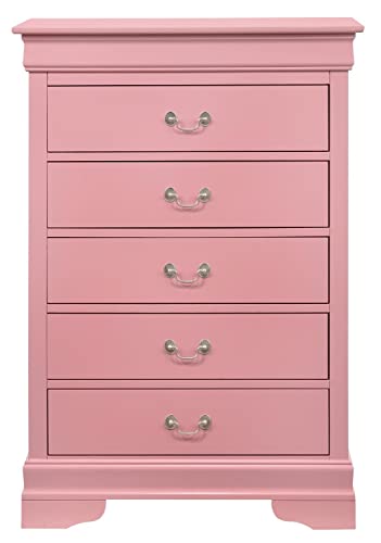 Louis Phillipe Pink 5 Drawer Chest of Drawers (33 in L. X 18 in W. X 48 in H.)