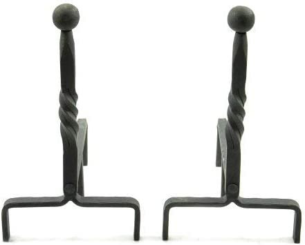 Minuteman International Ball End Wrought Iron Fireplace andirons Pair, Black