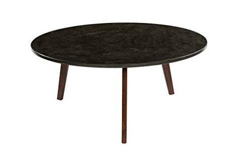 Stella 31 inches Round Black Marble Coffee Table with Walnut Legs