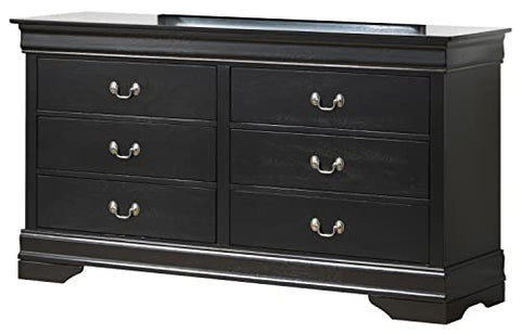 Louis Phillipe 6-Drawer Black Double Dresser (33 in. X 18 in. X 60 in.)