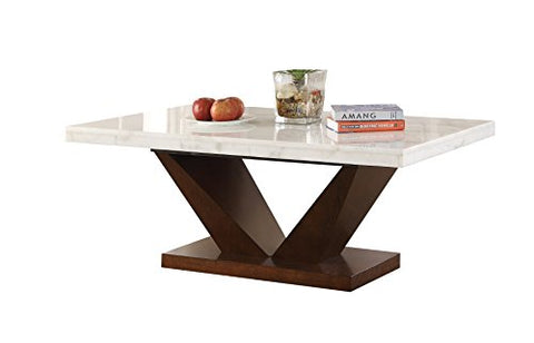 ACME Forbes Coffee Table, White Marble & Walnut (1Set/2Ctn)