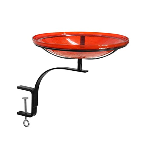 14 Red Crackle Birdbath- Rail Mount Bracket