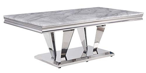 Satinka Coffee Table in Light Gray Printed Faux Marble &amp; Mirrored Silver Finish