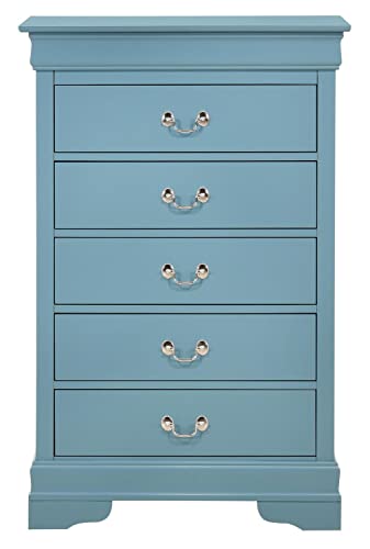 Louis Phillipe II Teal 5 Drawer Chest of Drawers (31 in L. X 16 in W. X 48 in H.)