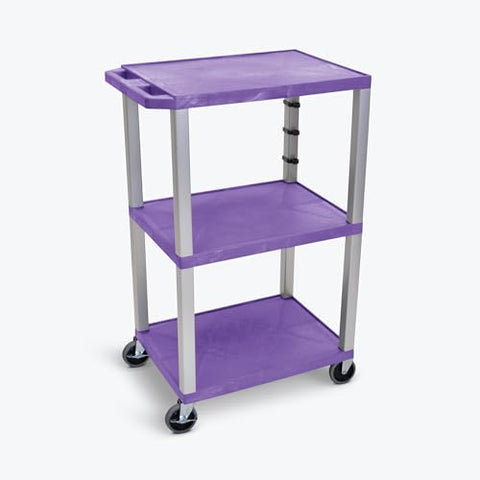 42 in.H 3-Shelf Utility Cart - Purple Shelves Nickel Legs - Purple