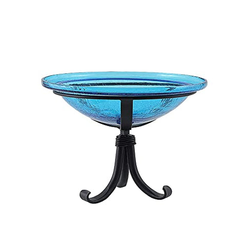 12 Teal Crackle Birdbath- Tripod Stand