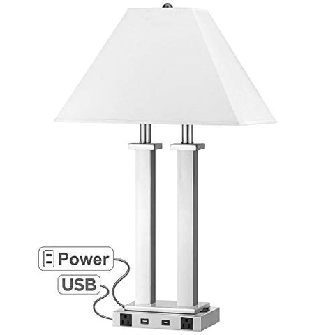 60W X 2 Metal Desk Lamp With 2 USB And 2 Power Outlets, On Off Rocker Base Switch