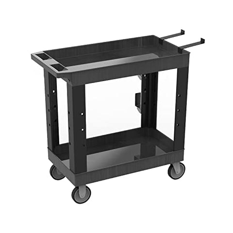 32 in. x 18 in. Heavy-Duty Industrial Cart - Two Tub Shelves with Ladder Holder Storage Hooks and Spool Holder - Black