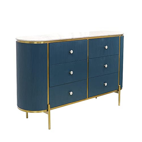 Pasargad Home Theodore Marble Top Metal Frame Sideboard - Sideboard for Living Room, Home Office, Bedroom, Green/Gold