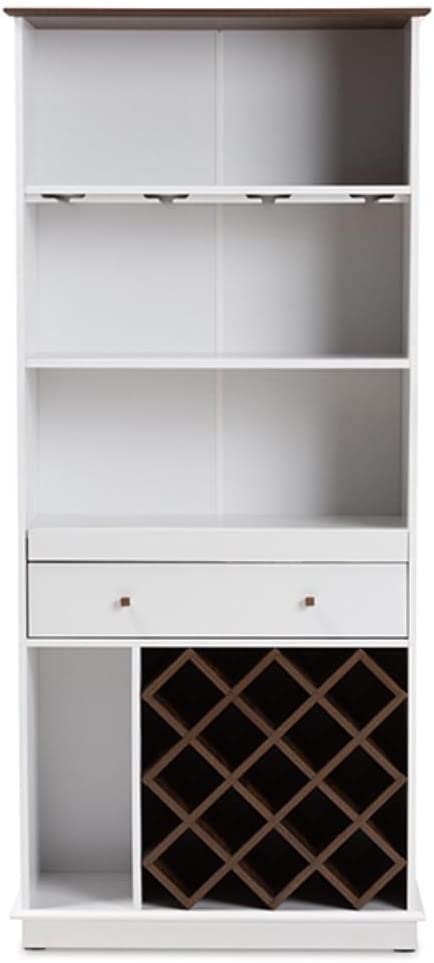 Baxton Studio Mattia Mid-Century Modern White and Walnut Finished Wood Wine Cabinet