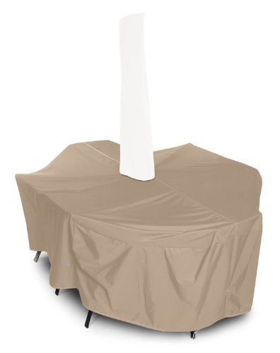 KoverRoos Weathermax 41451 X-Large Dining Set Cover with Umbrella Hole, 132 by 74 by 28-Inch, Toast