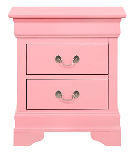 Louis Philippe 2-Drawer Pink Nightstand (24 in. H X 21 in. W X 16 in. D)