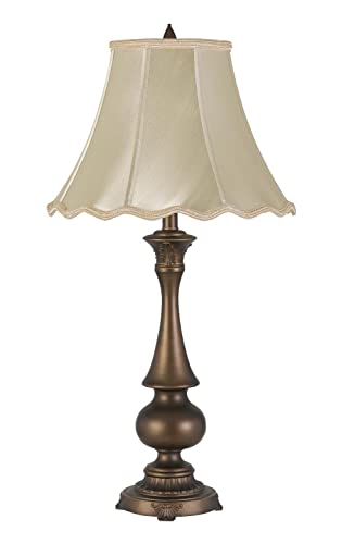 150W 3 Way Clare Aluminum Casted Table Lamp With Softback Scalloped Faux Silk Shade
