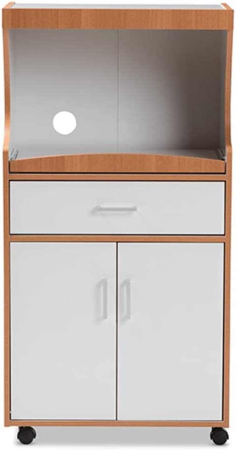 Baxton Studio Edonia Modern and Contemporary Beech Brown and White Finish Kitchen Cabinet