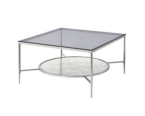 Acme Furniture Adelrik Coffee Table, 18&#34; H x 32&#34; W x 32&#34; D, Chrome