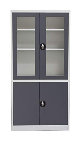 4-Door 5-Shelf Bookcase with Tempered Glass Door Front & Key Lock Entry by Diamond Sofa