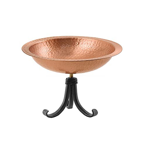 Hammered Solid Copper Birdbath- Tripod Stand