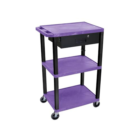 42 in.H 3-Shelf Utility Cart - Electric Drawer Purple Shelves Black Legs - Purple