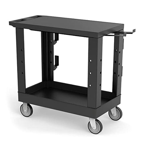 32 in. x 18 in. Heavy-Duty Industrial Cart - One Flat Shelf One Tub Shelf with Ladder Holder Storage Hooks and Spool Holder - Black