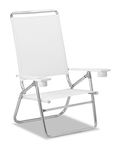 Telescope Casual Light N Easy High Boy Folding Beach Arm Chair With Marine Grade Polymer Arms With Cup Holders With Blue/White Stripe Fabric