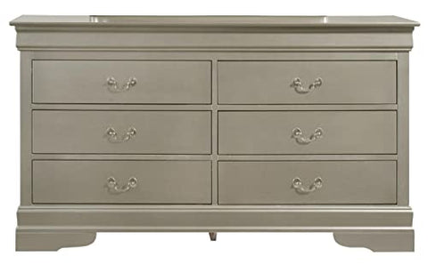 Louis Phillipe 6-Drawer Silver Champagne Double Dresser (33 in. X 18 in. X 60 in.)