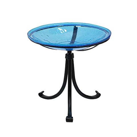 14 Teal Crackle Birdbath- Tripod Stand