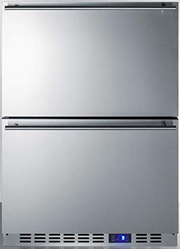 Two-drawer outdoor frost-free all-freezer in stainless steel, commercially listed for built-in or freestanding use