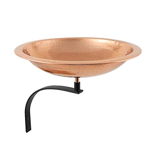 Achla Designs BBHC-01T-WM Hammered Wall Mount Bracket Birdbath, Polished Copper Plated, Black