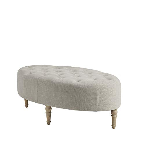 Martha Stewart Clara Cocktail Ottoman-Oval Surfboard Button Tufted, Upholstered Coffee Table for Living Room Foam Padded Footrest, Reclaimed Finished Solid Wood Legs, 48 x 26.75 x 18.75, Grey