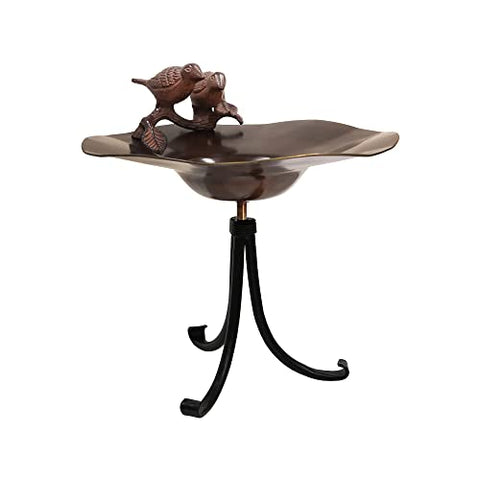 Antiqued Birdbath w/ Birds- Tripod Stand