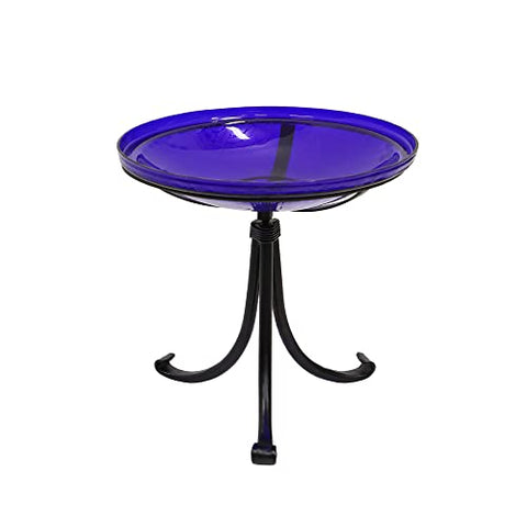 14 Cobalt Blue Crackle Birdbath- Tripod Stand