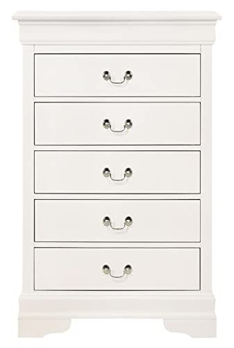 Louis Phillipe II White 5 Drawer Chest of Drawers (31 in L. X 16 in W. X 48 in H.)